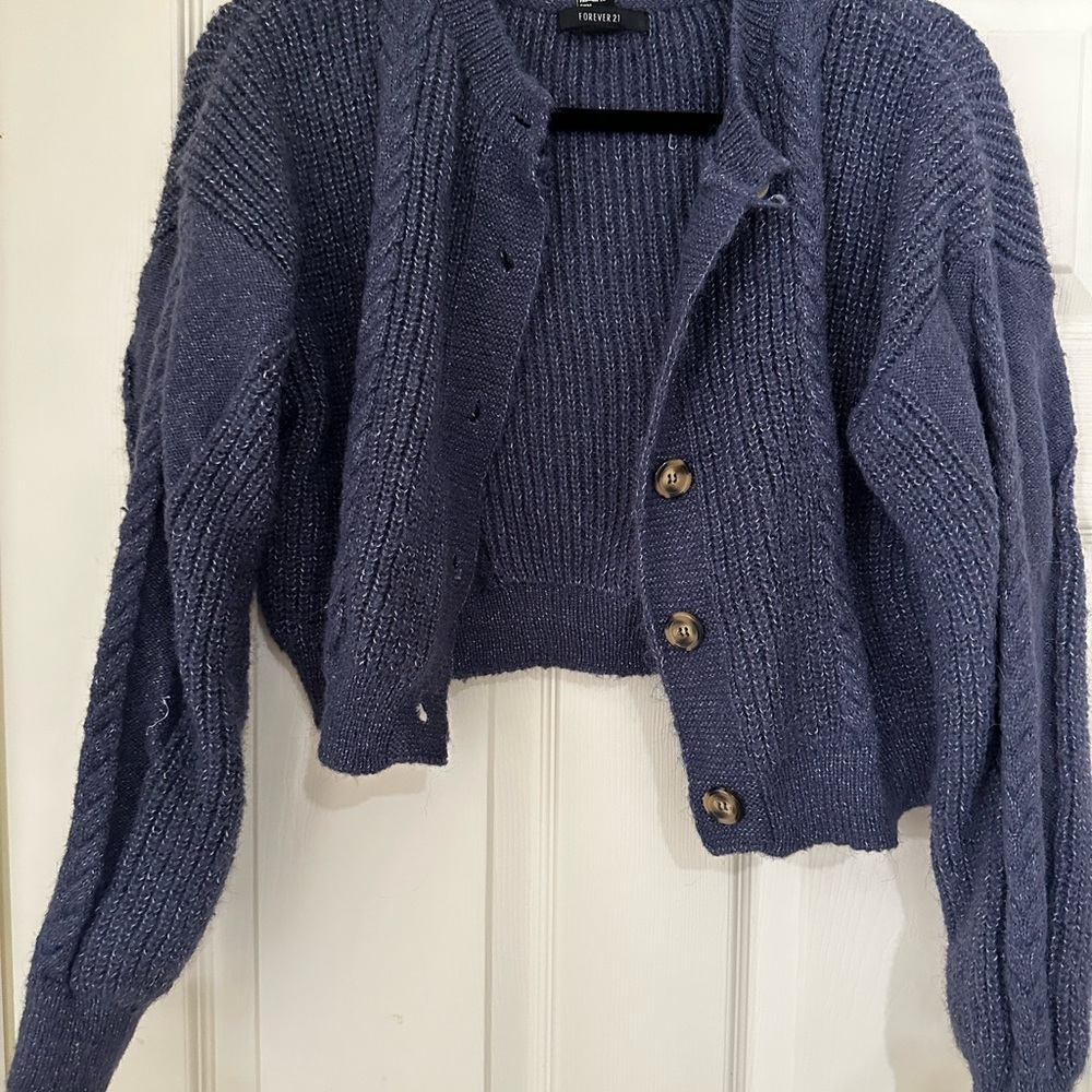 Forever 21 Blue Cable Knit Cardigan Sweater